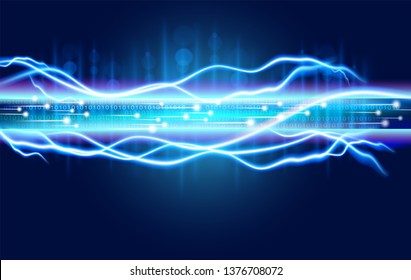 La tecnología de fibra óptica digital se abstrae con la potencia de chispa de la electricidad de alto voltaje. Expresando la velocidad y potencia del futuro cable Transferencia de datos de gran tamaño