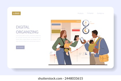 Digital Organizing concept. Family synchronizes schedules and tasks efficiently with technology. Navigating parenthood with smart planning.
