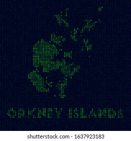 Digital Orkney Islands logo. Island symbol in hacker style. Binary code map of Orkney Islands with island name. Captivating vector illustration.