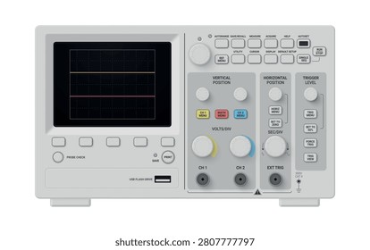 Digital oscilloscope with control panel and display used for measuring electrical signals and waveform analysis