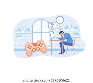 Digital overload abstract concept.  Likes and screen addiction, gaming disorder, flat vector modern illustration 