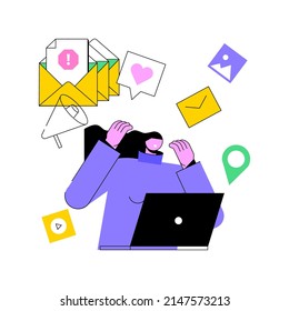 Digital Overload Abstract Concept Vector Illustration. Overcome Overload, Employee Psychological Well Being, Gadget-dependent Life, Device Affect On Human Brain, Digital Burnout Abstract Metaphor.