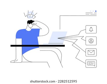 Digital overload abstract concept vector illustration. Overcome overload, employee psychological well being, gadget-dependent life, device affect on human brain, digital burnout abstract metaphor.