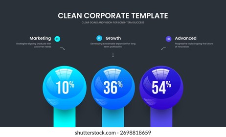 Digital Overview 3 Option Infographic Slideshow Layout. Advertising Plan Three Element Chart Presentation Design. Simple Profile Frame Template Vector Illustration.