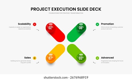 Digital Overview 4 Step Diagram Slide Template. Advertising Campaign Frame Layout Vector Illustration. Minimal Proposal Four Element Graph Slideshow Design.