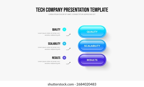 Visão geral digital Design de apresentação de diagrama de três opções. Layout de slides infográficos de 3 etapas do lançamento de marketing. Ilustração de Vetor de Modelo de Apresentação de Slides de Previsão Criativa.