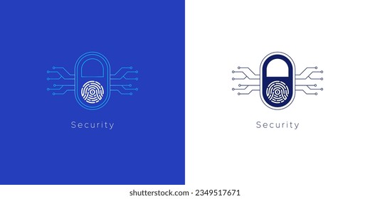 digital padlock and fingerprint icon - digital device security concept. digital technology.