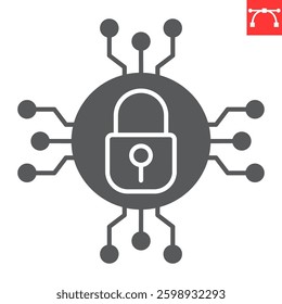 Digital padlock glyph icon, security and protection, encryption vector icon, vector graphics, editable stroke solid sign, eps 10.