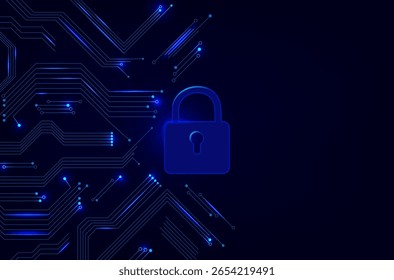Digital padlock icon with a circuitry design, reflecting technology, security, and modern digital safety themes suitable for tech-related content. Vector illustration.