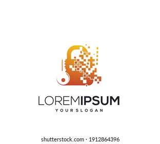 digital padlock key logo design template