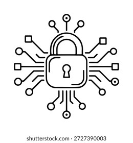 O cadeado digital cercado por conexões de placa de circuito representa uma robusta proteção de dados de segurança cibernética e criptografia de segurança de rede