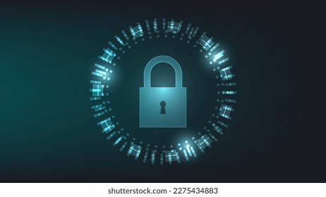 digital padlock with virtual screen on dark background. cyber security technology for fraud prevention and privacy data network protection concept