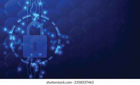 digital padlock with virtual screen on blue background. cyber security technology for fraud prevention and privacy data network protection concept