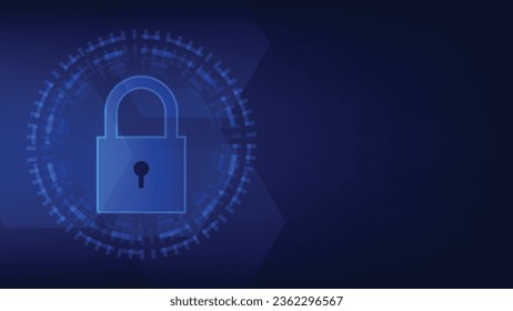 digital padlock with virtual screen on blue background. cyber security technology for fraud prevention and privacy data network protection concept