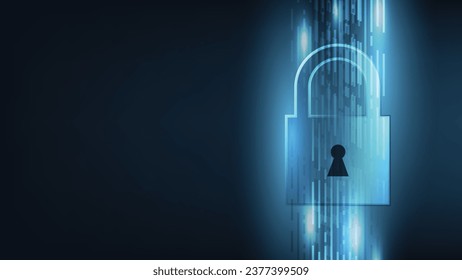 digital padlock with virtual screen on dark background. cyber security technology for fraud prevention and privacy data network protection concept