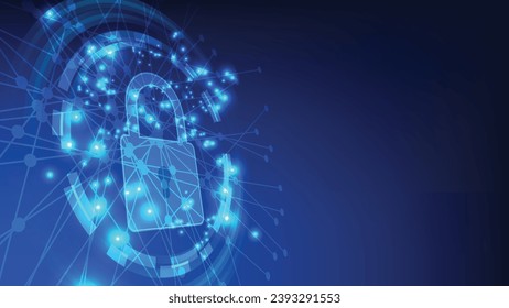 digital padlock with virtual screen on dark background with copy space. cyber security technology for fraud prevention and privacy data network protection concept