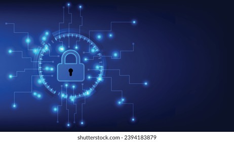 candado digital con pantalla virtual sobre fondo azul oscuro con espacio de copia. tecnología de ciberseguridad para la prevención del fraude y el concepto de protección de la red de datos sobre privacidad