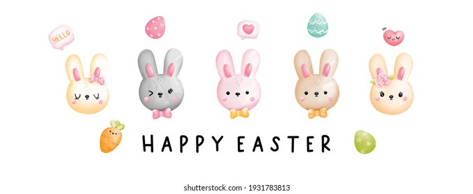 Digital paint Happy Easter Banner, Vector illustration. 