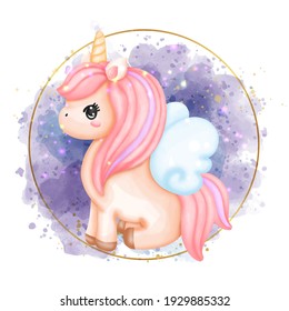 Digital Paint Unicorn watercolor. Vector Illustration 