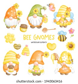 Digital Paint Watercolor Bee Gnome Elements