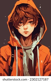 A digital painting of a Boy. Anime style. Vector illustration, digital brush, face young boy anime style character vector illustration design. 