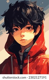 A digital painting of a Boy. Anime style. Vector illustration, digital brush, face young boy anime style character vector illustration design. 