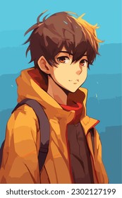 A digital painting of a Boy. Anime style. Vector illustration, digital brush, face young boy anime style character vector illustration design. 