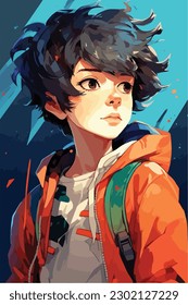 A digital painting of a Boy. Anime style. Vector illustration, digital brush, face young boy anime style character vector illustration design. 