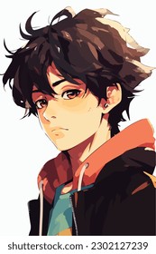 A digital painting of a Boy. Anime style. Vector illustration, digital brush, face young boy anime style character vector illustration design. 