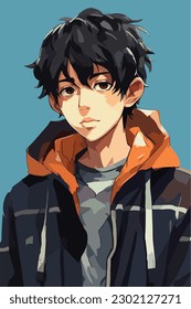 A digital painting of a Boy. Anime style. Vector illustration, digital brush, face young boy anime style character vector illustration design. 