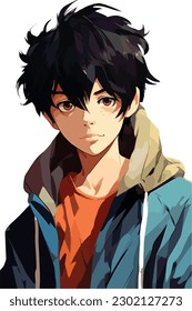 A digital painting of a Boy. Anime style. Vector illustration, digital brush, face young boy anime style character vector illustration design. 