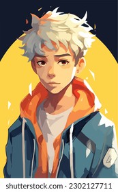 A digital painting of a Boy. Anime style. Vector illustration, digital brush, face young boy anime style character vector illustration design. 