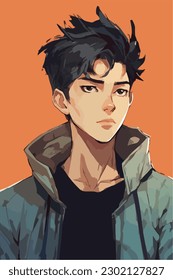 A digital painting of a Boy. Anime style. Vector illustration, digital brush, face young boy anime style character vector illustration design. 