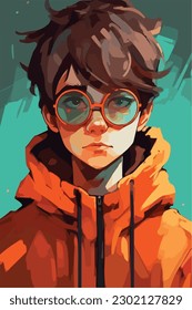 A digital painting of a Boy. Anime style. Vector illustration, digital brush, face young boy anime style character vector illustration design. 