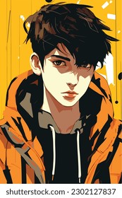 A digital painting of a Boy. Anime style. Vector illustration, digital brush, face young boy anime style character vector illustration design. 