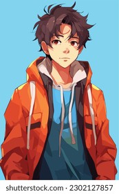 A digital painting of a Boy. Anime style. Vector illustration, digital brush, face young boy anime style character vector illustration design. 