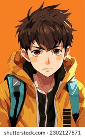 A digital painting of a Boy. Anime style. Vector illustration, digital brush, face young boy anime style character vector illustration design. 