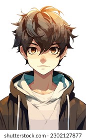 A digital painting of a Boy. Anime style. Vector illustration, digital brush, face young boy anime style character vector illustration design. 