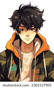 A digital painting of a Boy. Anime style. Vector illustration, digital brush, face young boy anime style character vector illustration design. 