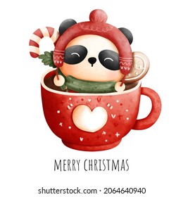 Digital painting, Christmas animal in Christmas mug isolated on white background