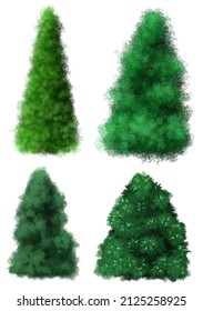 Digital painting design. 4 types of bushes.