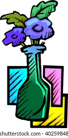 Digital   painting  of flower vase  in colour background	