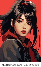 A digital painting of a Girl. Anime style. Vector illustration, digital brush, face young girl anime style character vector illustration design. 