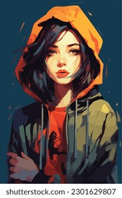 A digital painting of a Girl. Anime style. Vector illustration, digital brush, face young girl anime style character vector illustration design. 