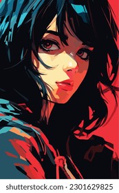 A digital painting of a Girl. Anime style. Vector illustration, digital brush, face young girl anime style character vector illustration design. 