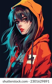 A digital painting of a Girl. Anime style. Vector illustration, digital brush, face young girl anime style character vector illustration design. 