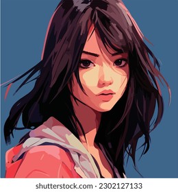 A digital painting of a Girl. Anime style. Vector illustration, digital brush, face young girl anime style character vector illustration design. 