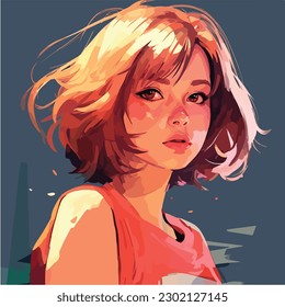 A digital painting of a Girl. Anime style. Vector illustration, digital brush, face young girl anime style character vector illustration design. 