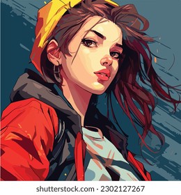 A digital painting of a Girl. Anime style. Vector illustration, digital brush, face young girl anime style character vector illustration design. 