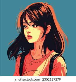 A digital painting of a Girl. Anime style. Vector illustration, digital brush, face young girl anime style character vector illustration design. 